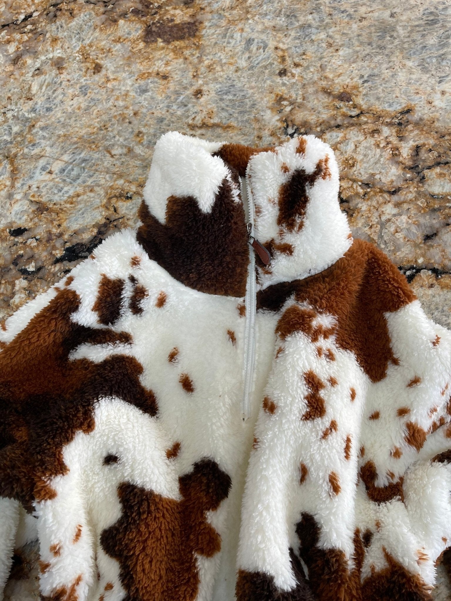 COW print Pullover, Sherpa Cowhide Quarter Zip Pullover - Razels