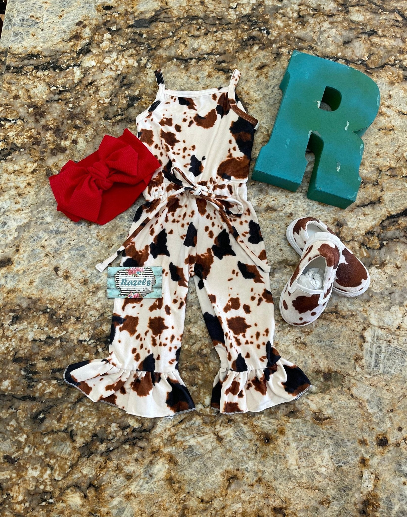 COW PRINT Romper /Cow Romper / Western Cowprint Cowgirl Jumpsuit - Razels