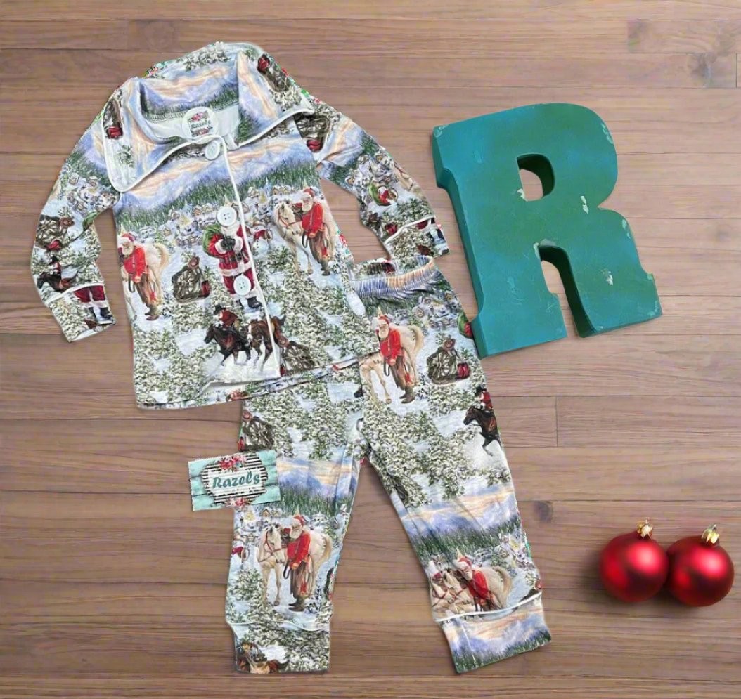 COWBOY Santa Christmas Pajamas Western Matching Family Christmas PJS - Razels