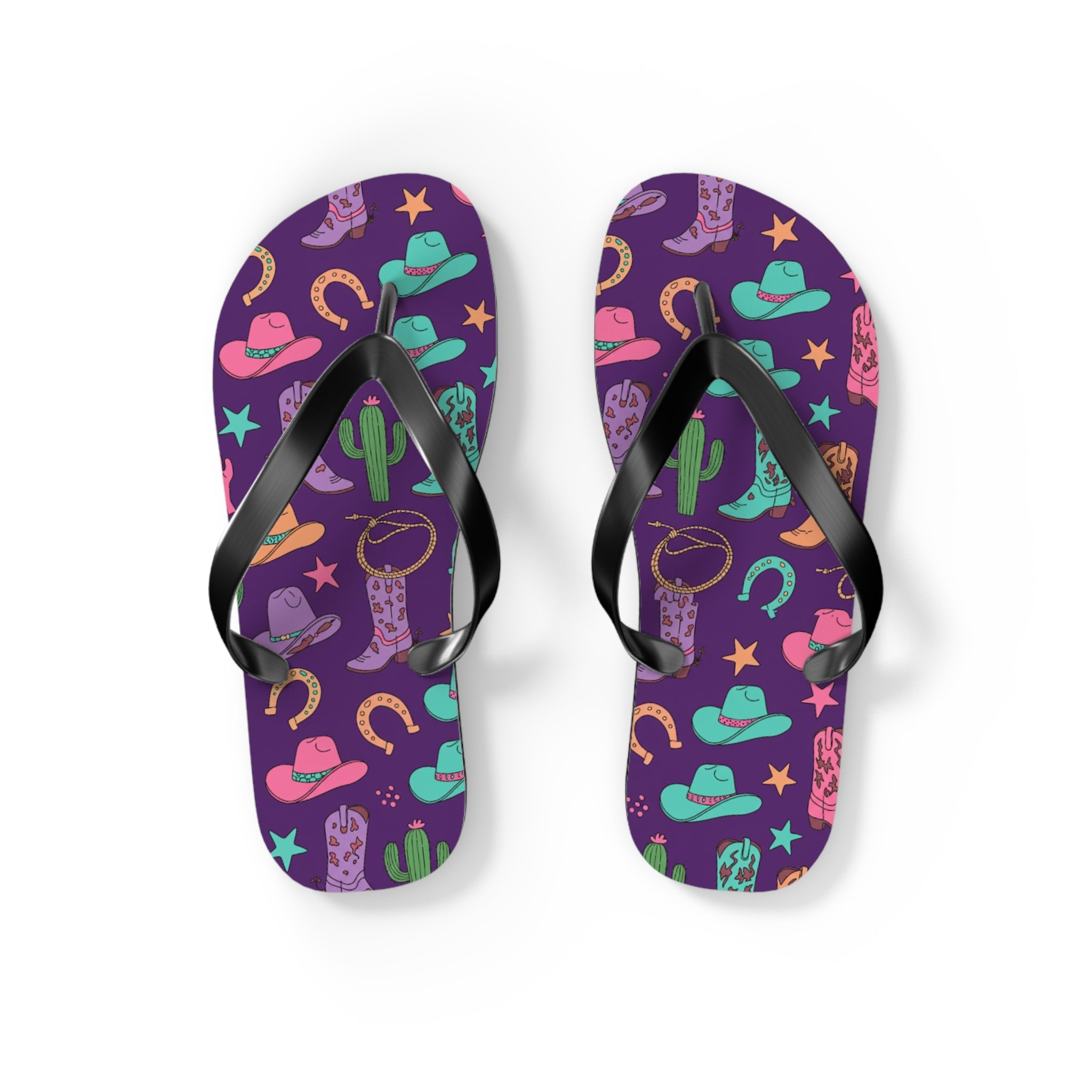 Cowgirl Flip Flops, Purple Sandals, Western Motif, Western Flip Flops, Western Slip On Sandals - Razels