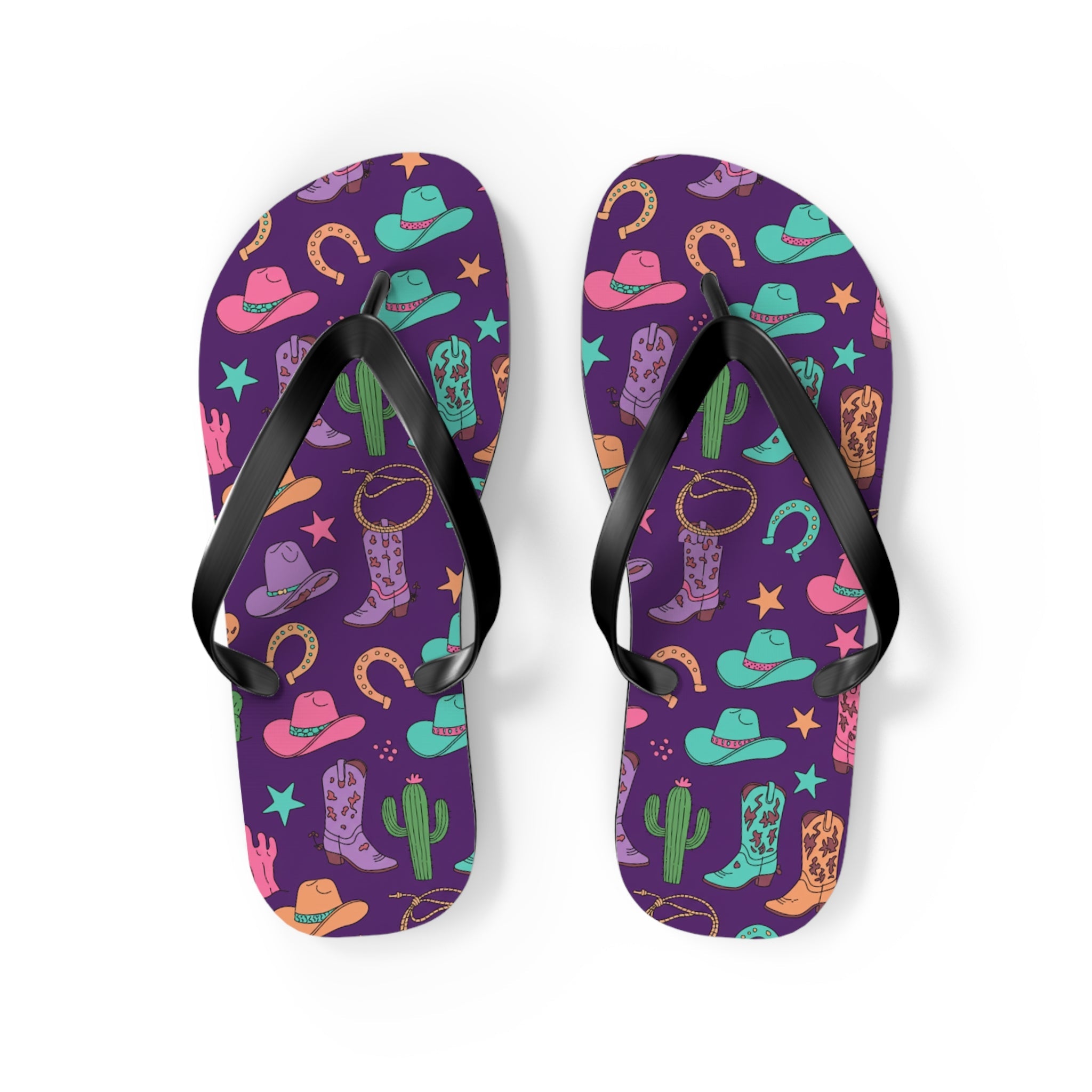 Cowgirl Flip Flops, Purple Sandals, Western Motif, Western Flip Flops, Western Slip On Sandals - Razels
