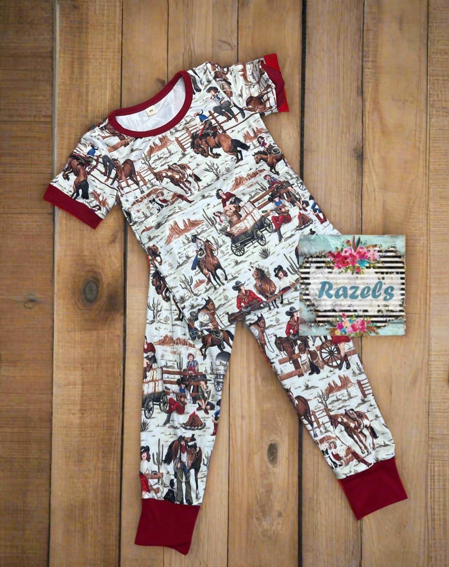 COWGIRL Pajamas CLASSIC Cowgirl PJs Matching Family Mom & Me Western PJs Retro Western Print Loungewear - Razels