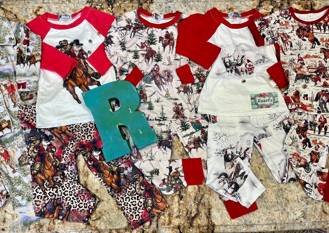 COWGIRL Pajamas / Retro Rodeo Gals PJs / Classic Western Print Pajamas / Matching Family - Razels