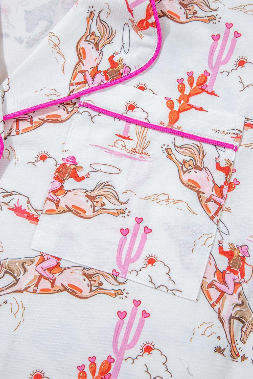 Cowgirl Pajamas, Western Pajama Set, Pink Cowgirl Pajama Short Set, Summer Cowgirl, Summer Pajama Set - Razels