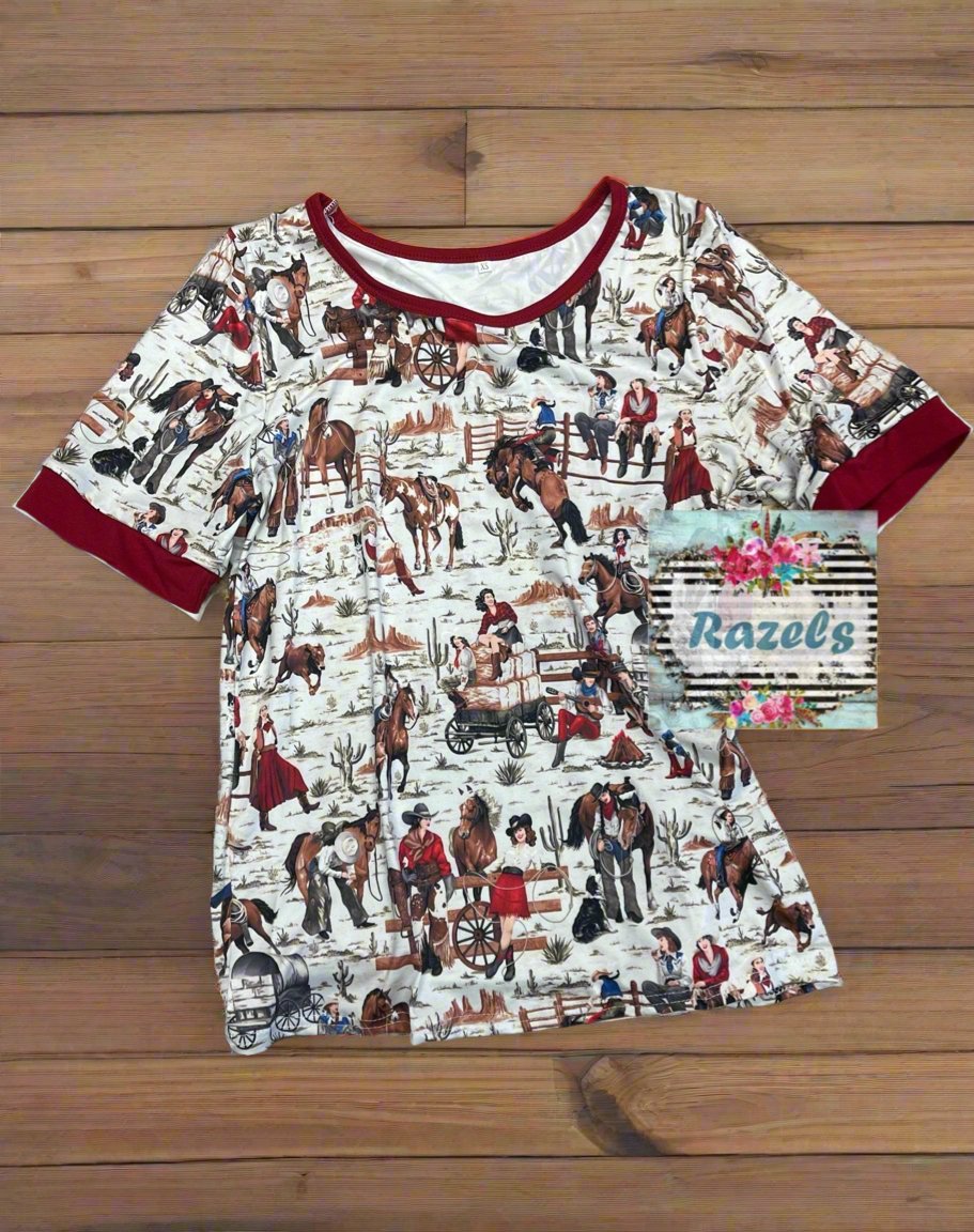 COWGIRL Pajamas Western PJs Retro Rodeo Gals PJs Classic Western Print Pajamas Mom & Me Matching Cowgirl PJs - Razels