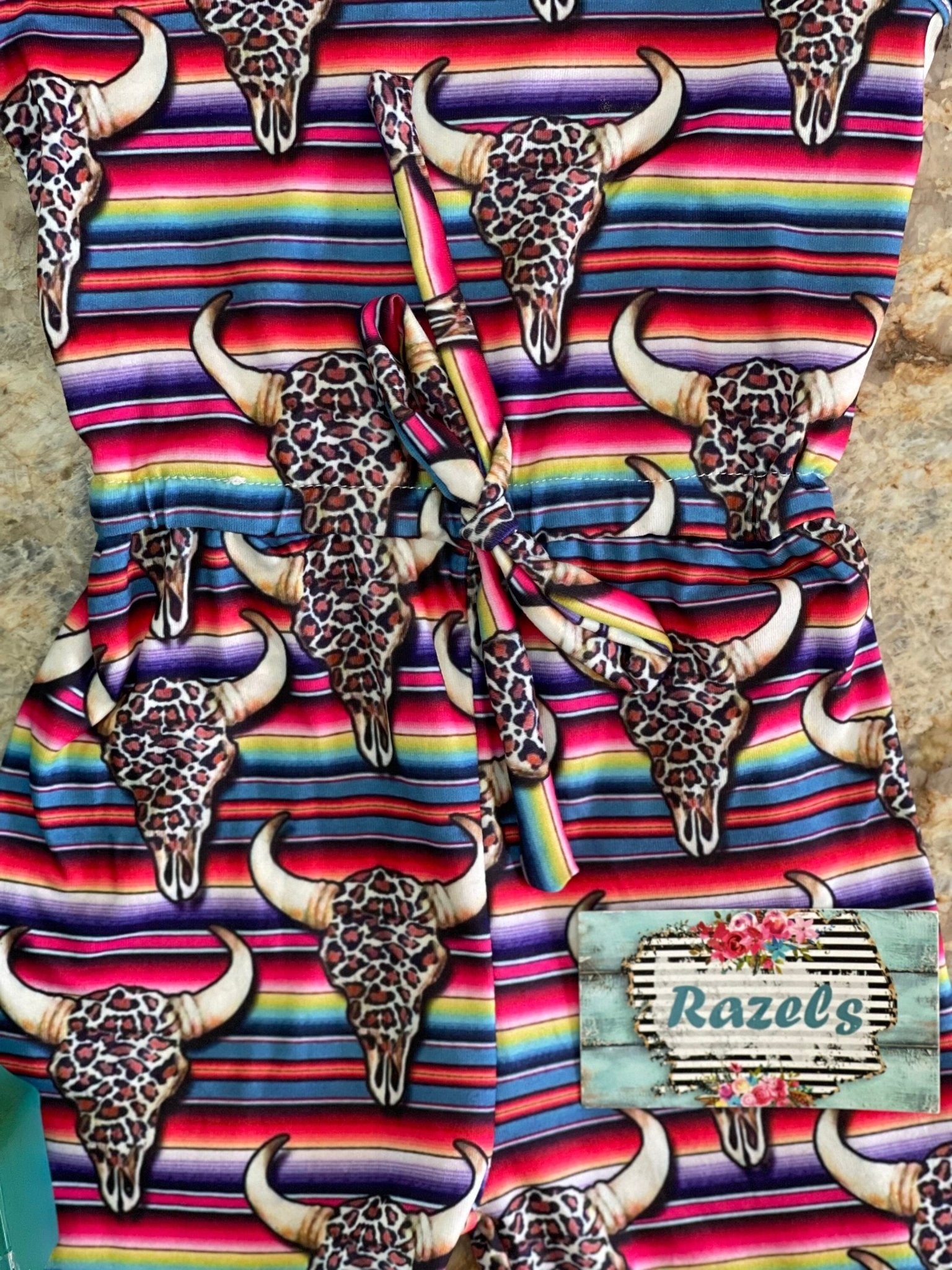 Cowgirl Romper /Western Steer Skull / Pink SERAPE COWSKULL Jumpsuit - Razels