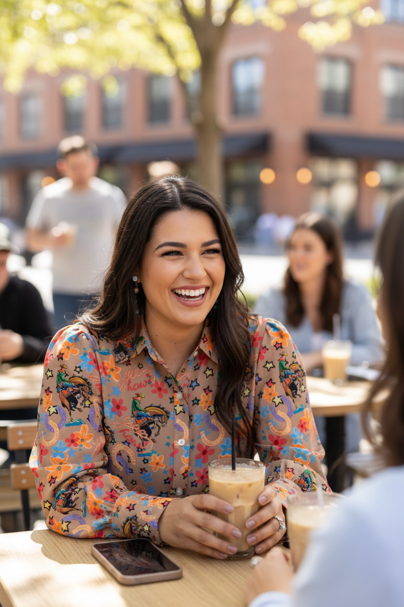 Yeehaw Rodeo Western Button-Up Top – Colorful Bronc & Floral Print Blouse | Women’s Boutique Shirt