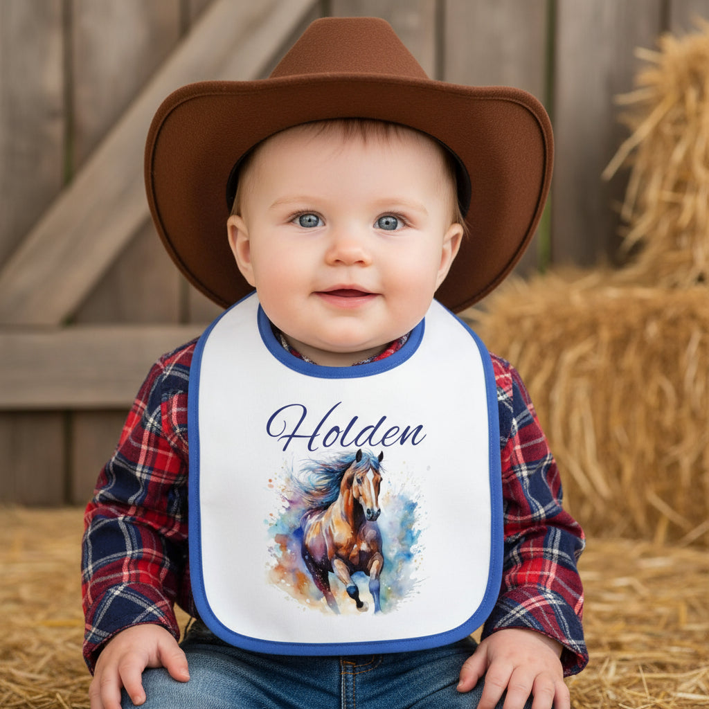Custom Baby Horse Bib - Personalized Watercolor Horse Jersey Bib for Infants, Unique Baby Shower Gift, -Razels