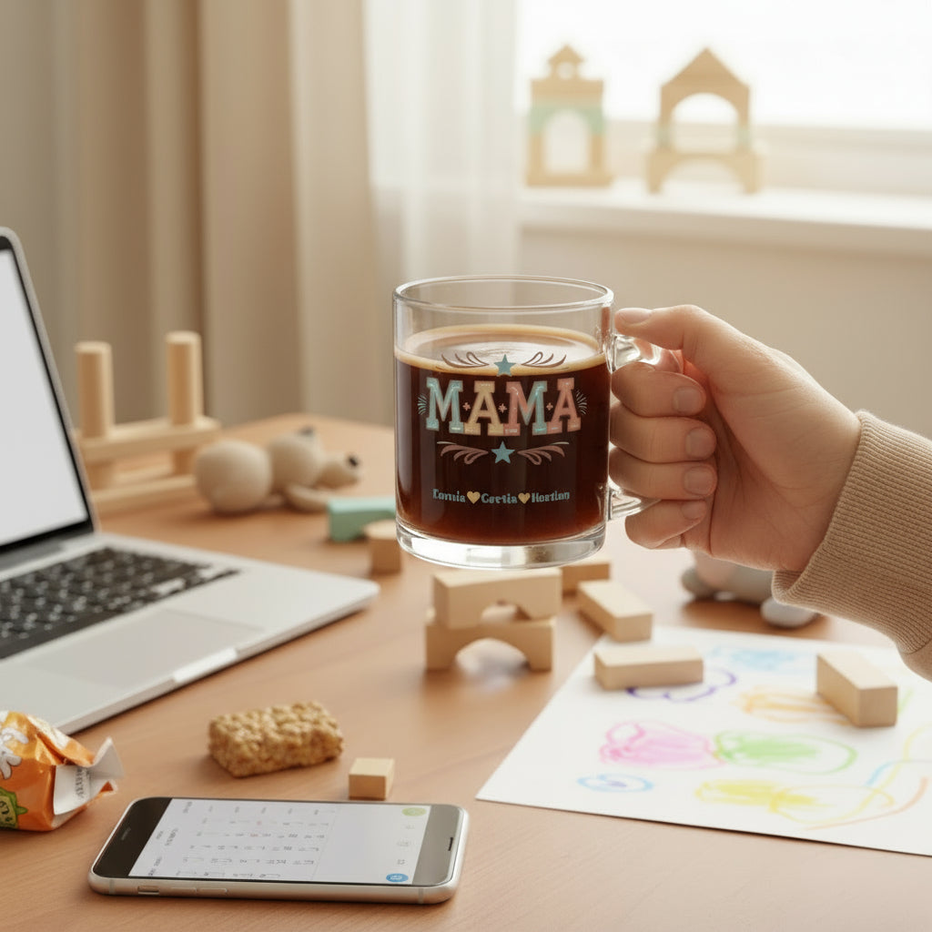 MAMA Mug with Kids' Names, Custom Mom Coffee Cup, Mother's Day Gift, 10oz Clear Glass Mug, MOM MUG - Razels