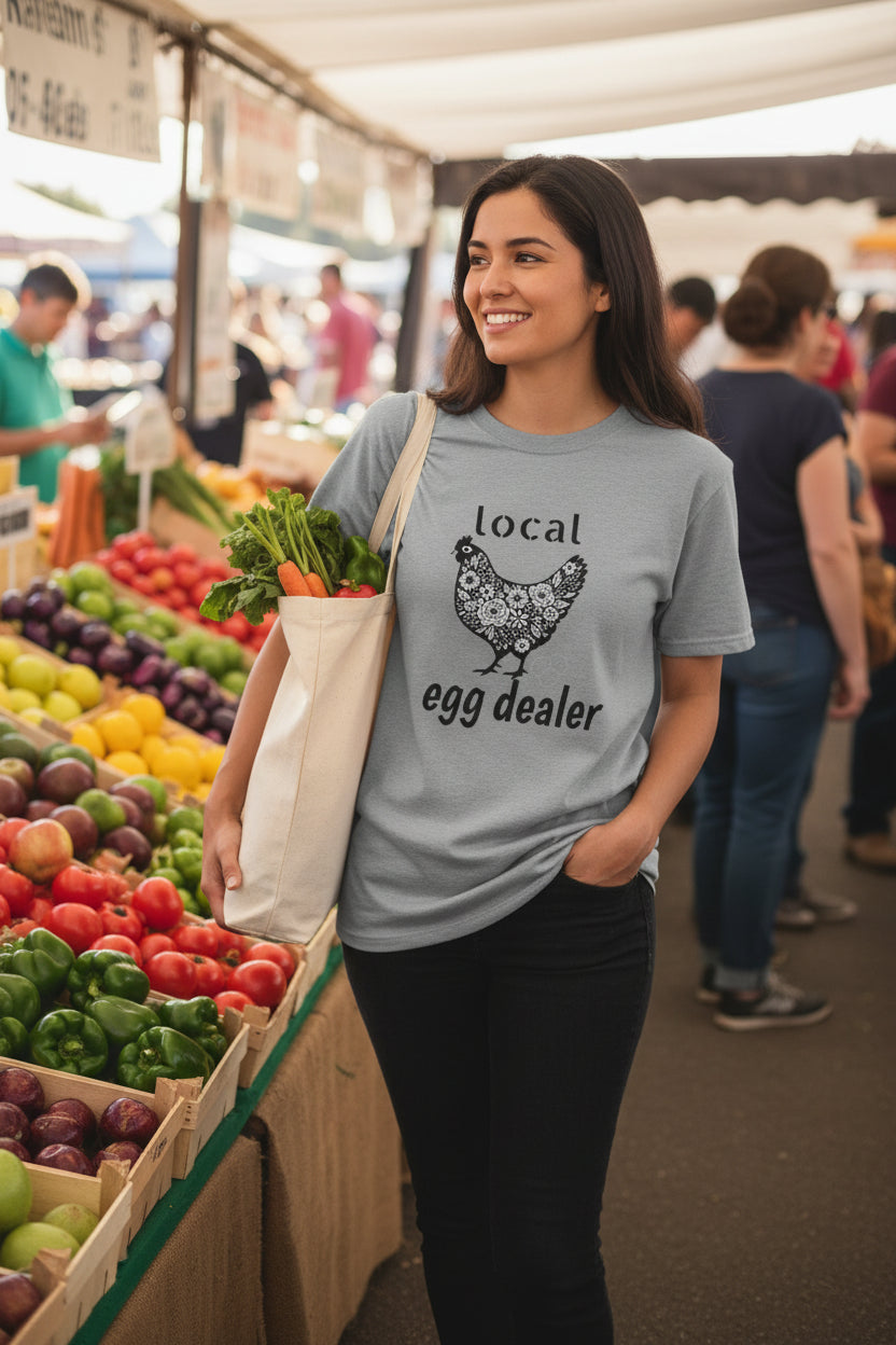 cute chicken tshirt, local egg dealer shirt