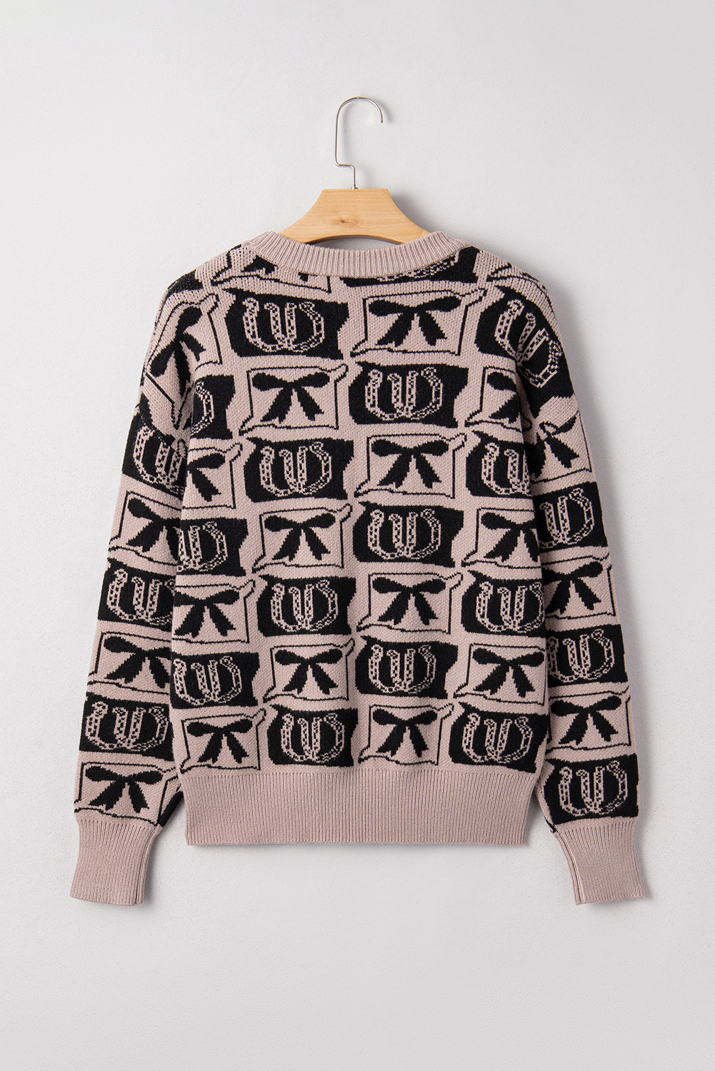 Black Bows & Horseshoes Sweater – Western Cowgirl Fashion Knit Pullover
