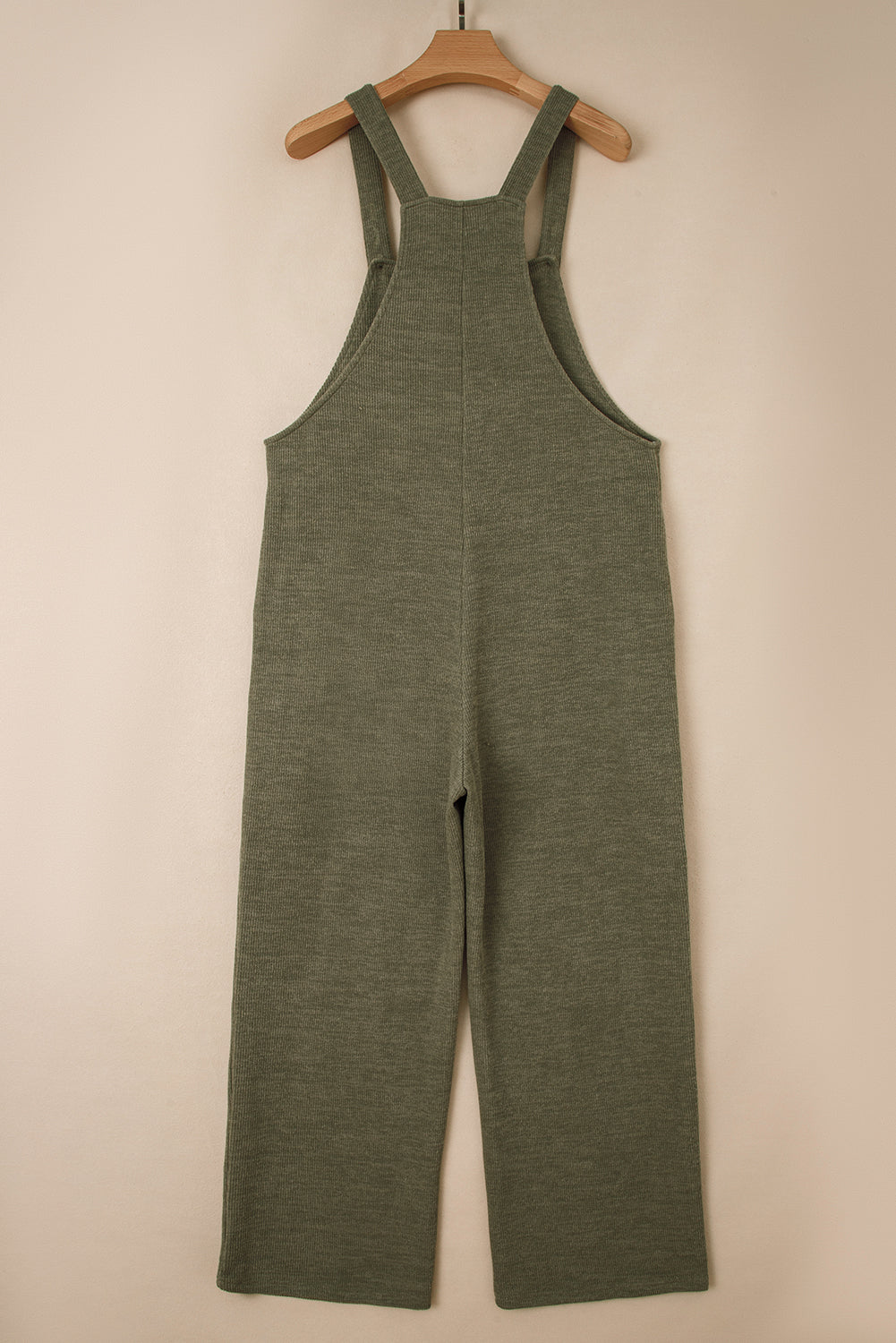 Green Knit Jumpsuit – Solid Color Casual Overall with Straight Leg & Pockets, Women’s Loose Fit One Piece Outfit