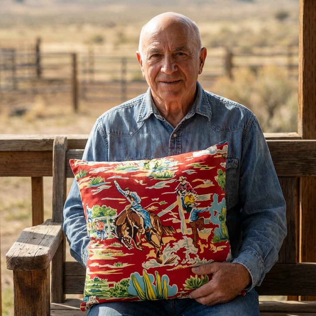 Vintage Cowboy Print Pillow – Rustic Western Home Decor (Pillow Included)