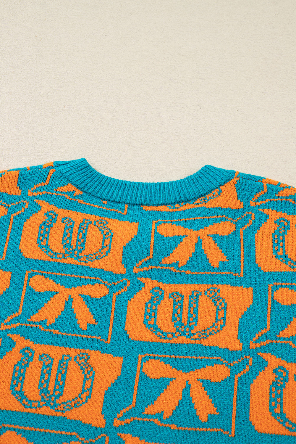 Turquoise Western Sweater – Bows & Horseshoes Knit Pullover, Cozy Cowgirl Fashion Top