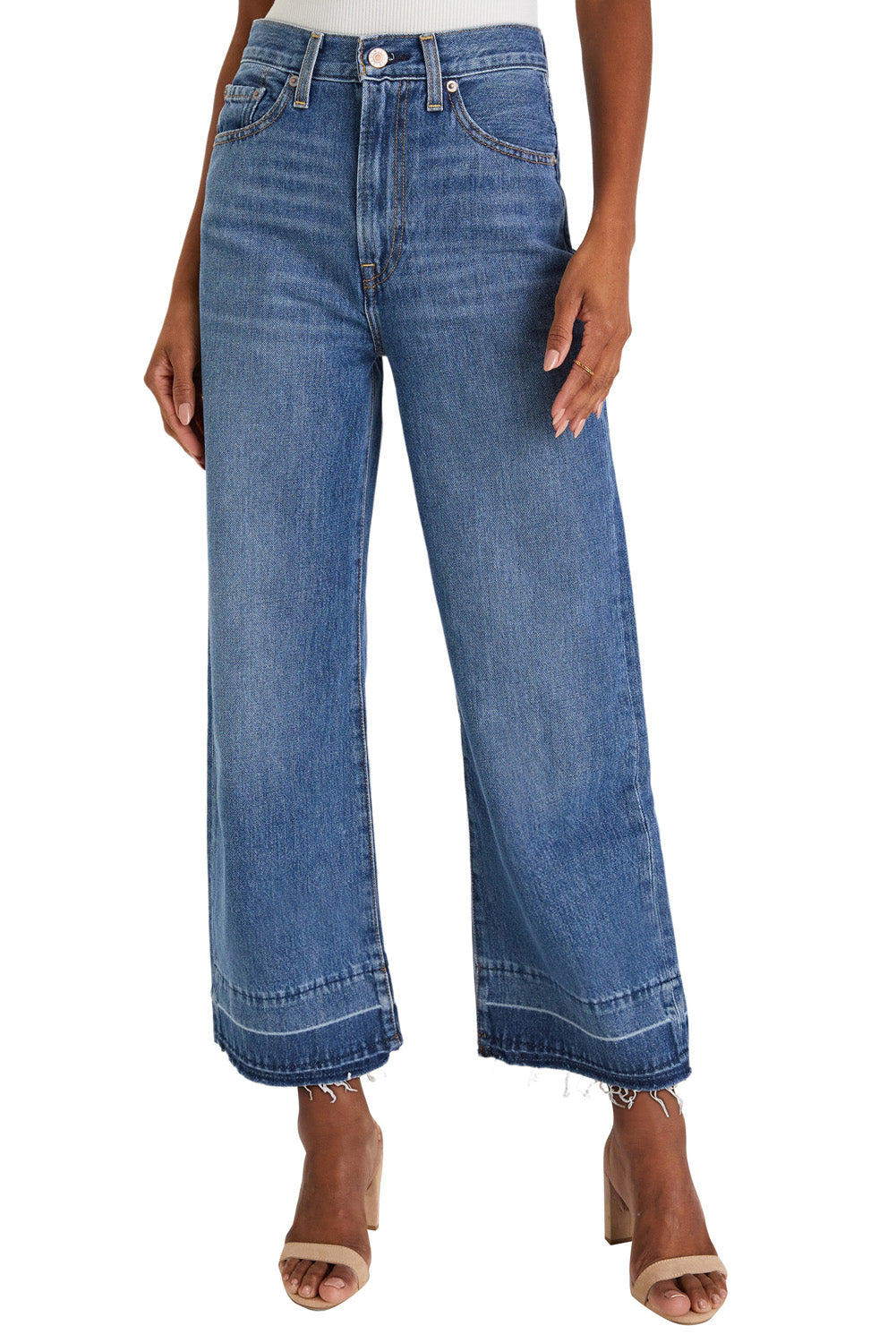 Womens High Waisted Cropped Jeans – Raw Hem Straight Leg Loose Fit Denim