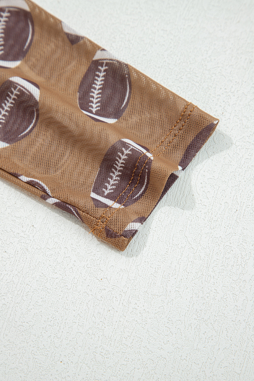 Brown Football Mesh Top, Womens Game Day Sheer Long Sleeve Shirt, Sexy Mock Neck Football Print Top, Sporty Tailgate Outfit