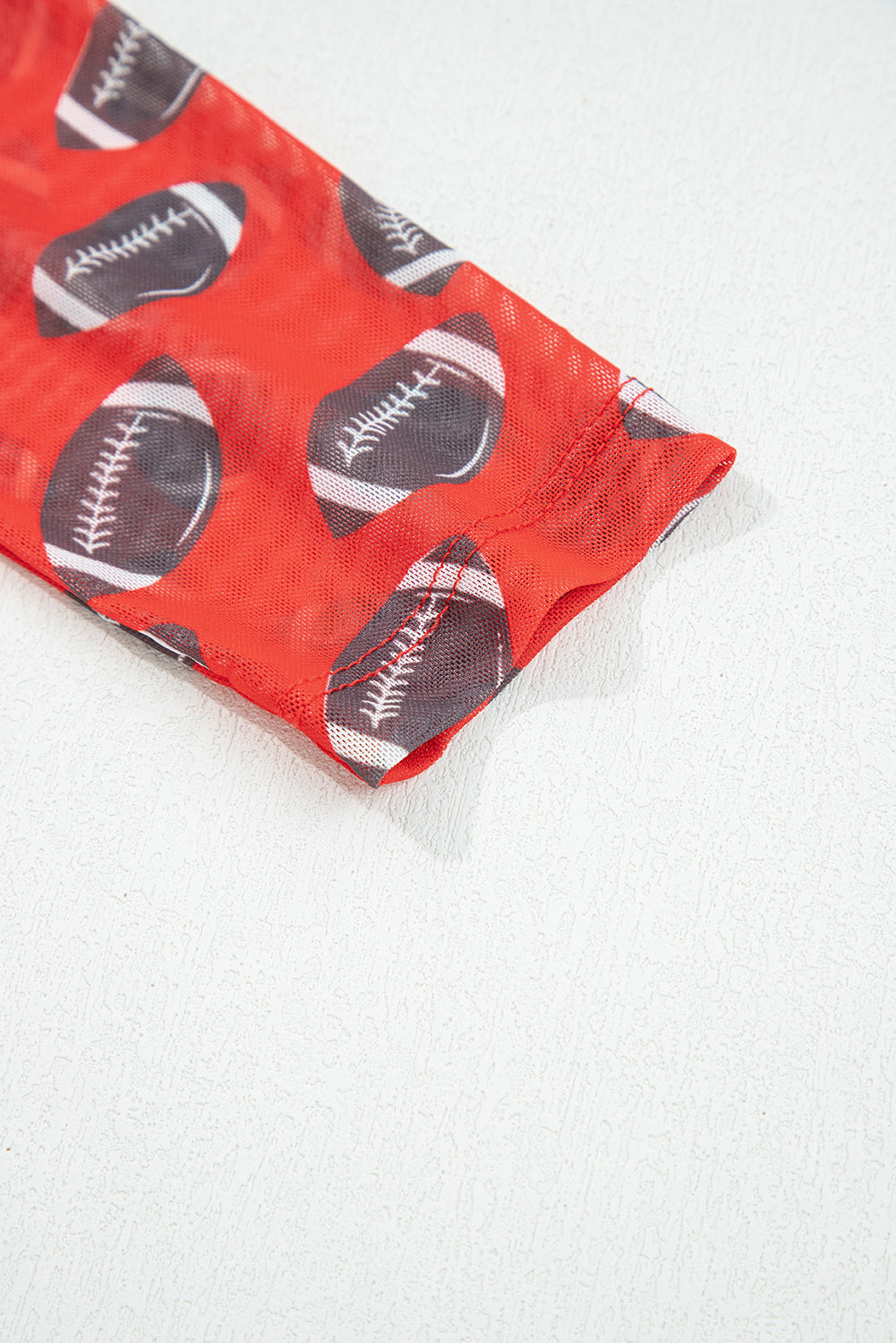 Red Football Mesh Top, Womens Game Day Sheer Long Sleeve Shirt, Sexy Mock Neck Football Print Top, Sporty Tailgate Outfit