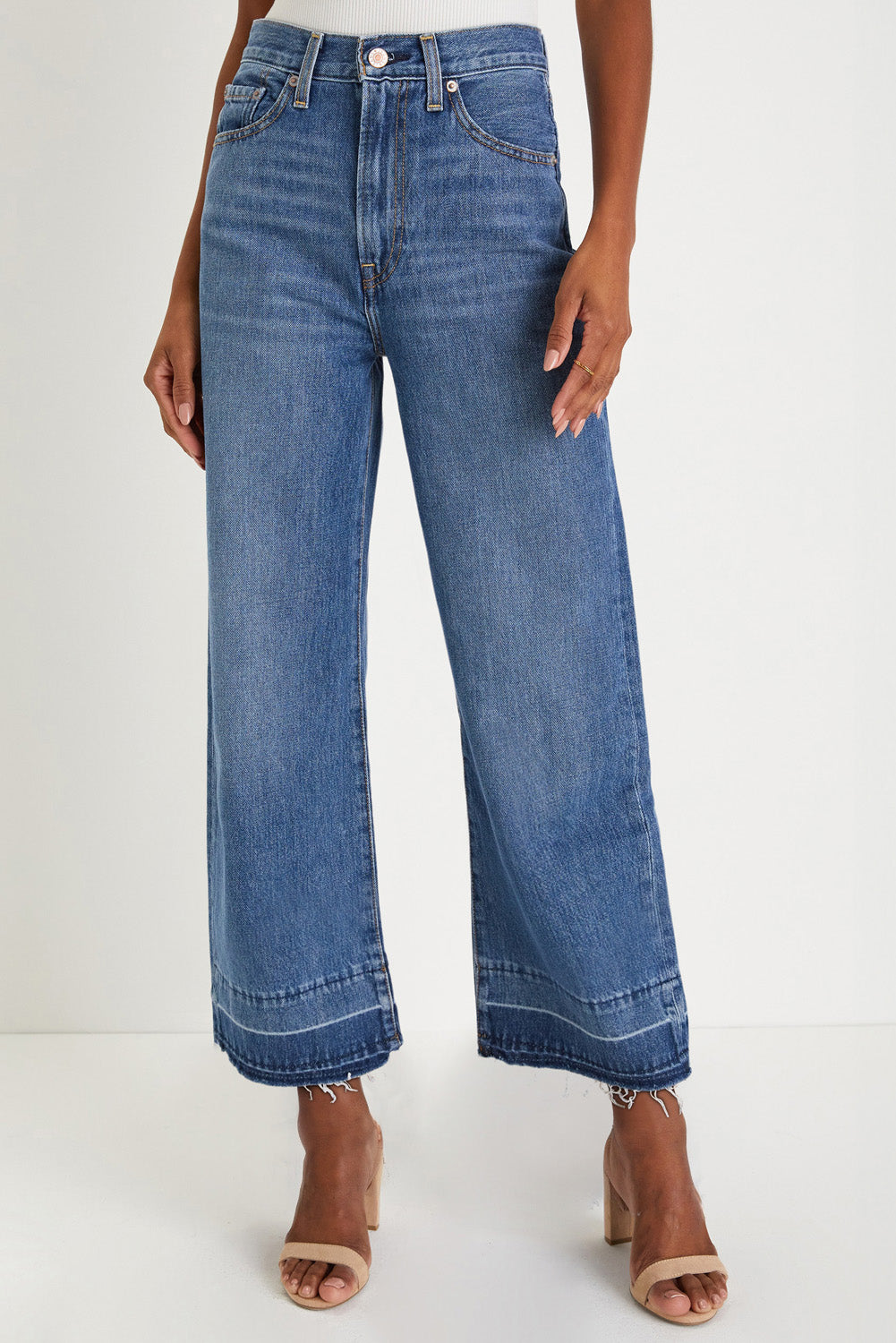 Womens High Waisted Cropped Jeans – Raw Hem Straight Leg Loose Fit Denim