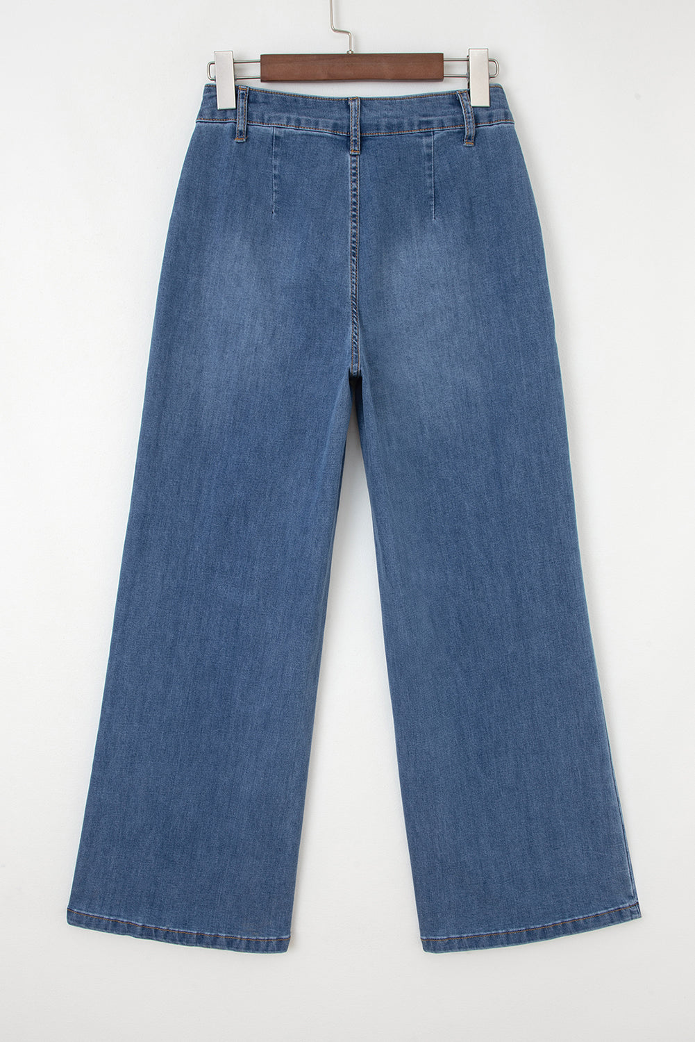 Blue Multi-Button Wide Leg Jeans – Women’s High Waist Stretch Denim with Pockets