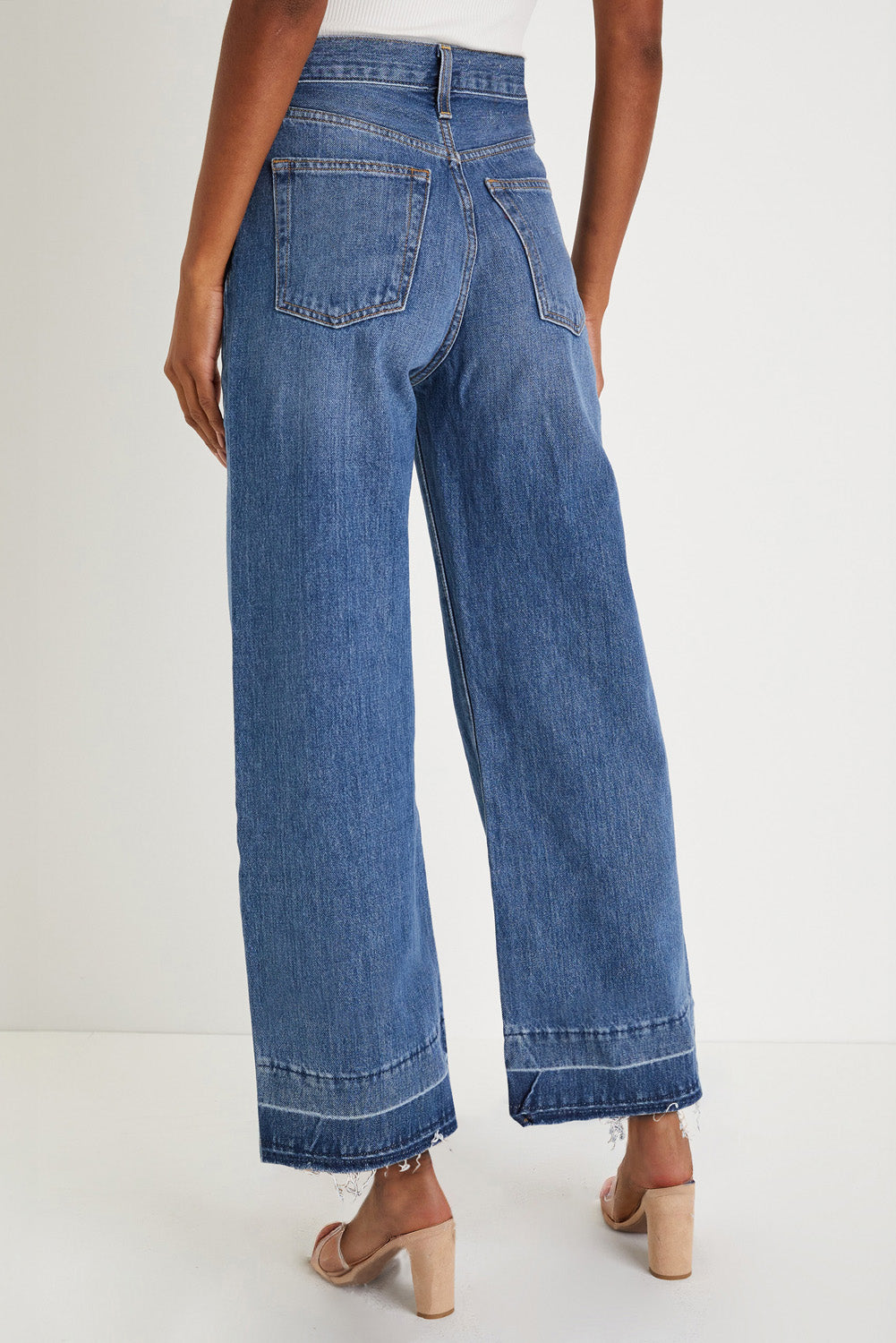 Womens High Waisted Cropped Jeans – Raw Hem Straight Leg Loose Fit Denim