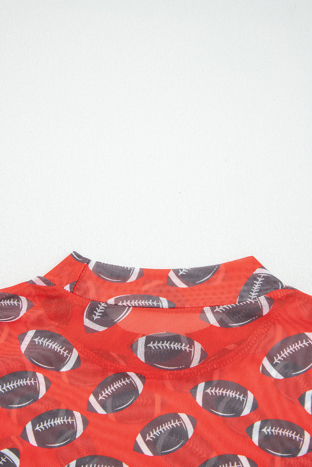 Red Football Mesh Top, Womens Game Day Sheer Long Sleeve Shirt, Sexy Mock Neck Football Print Top, Sporty Tailgate Outfit