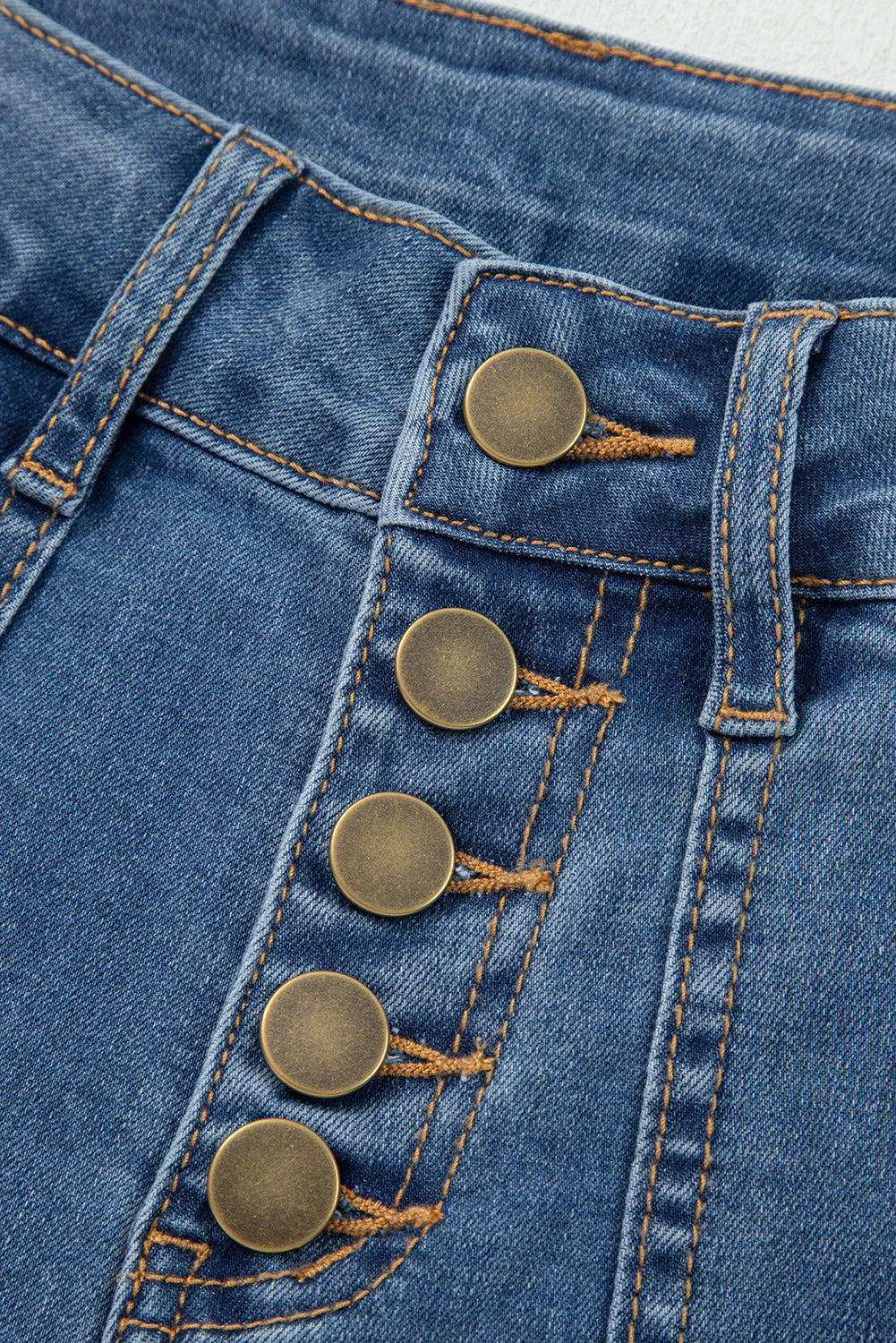 Blue Multi-Button Wide Leg Jeans – Women’s High Waist Stretch Denim with Pockets