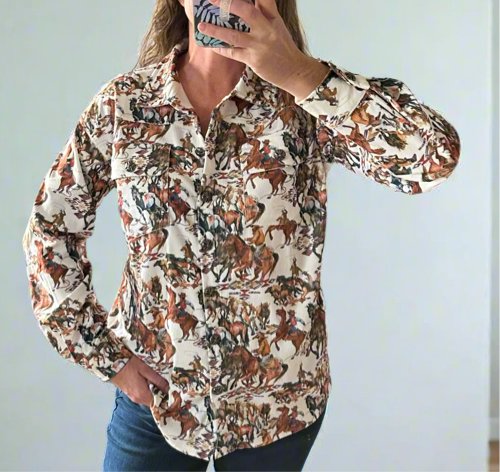 Fall Cowgirl Button Up Shirt, Western Fall Shirt, Rodeo Cowboy Print Corduroy Shirt Jacket - Razels