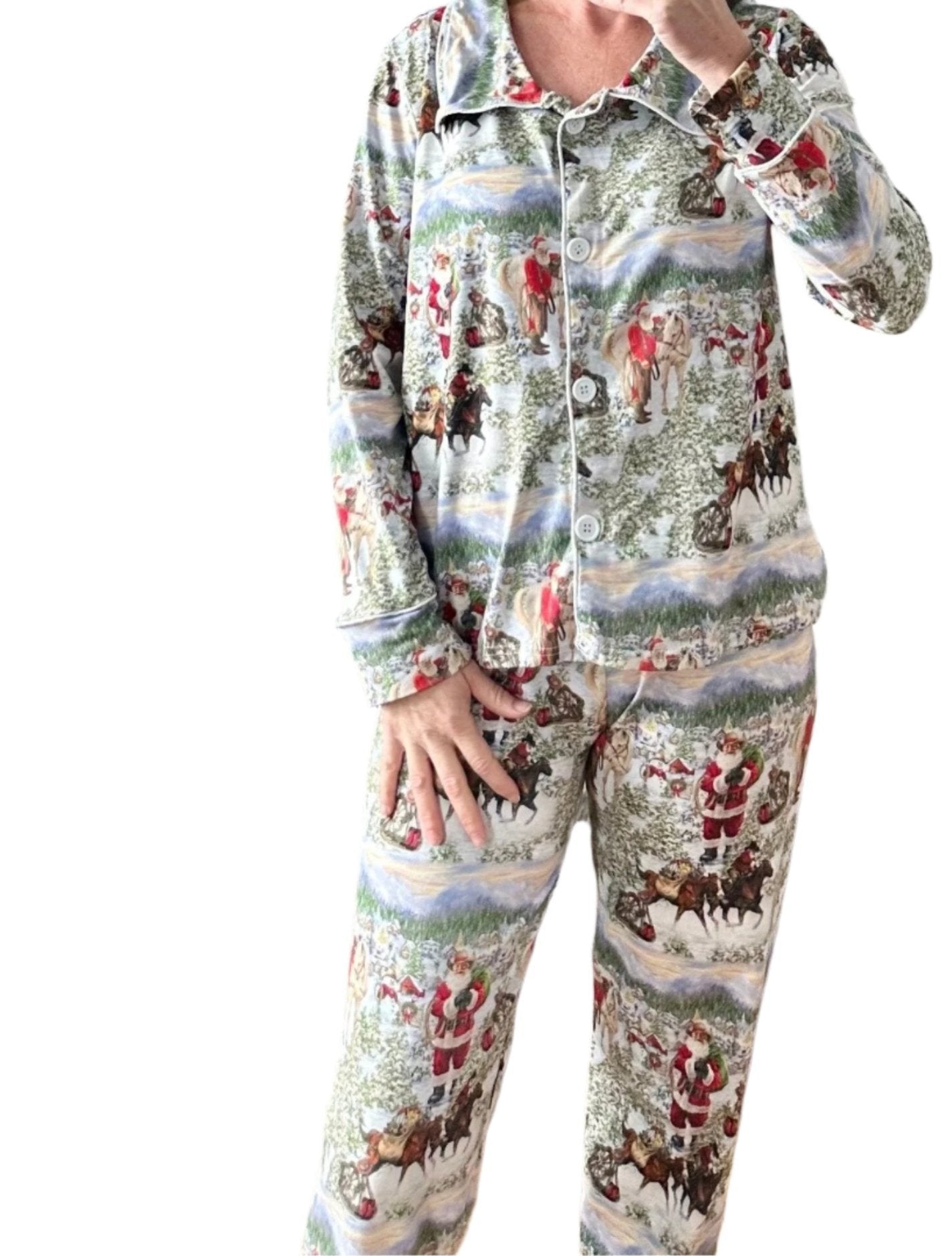 Family Blue Christmas Pajamas – Cowboy Santa PJs, Western Holiday Pajamas - Razels