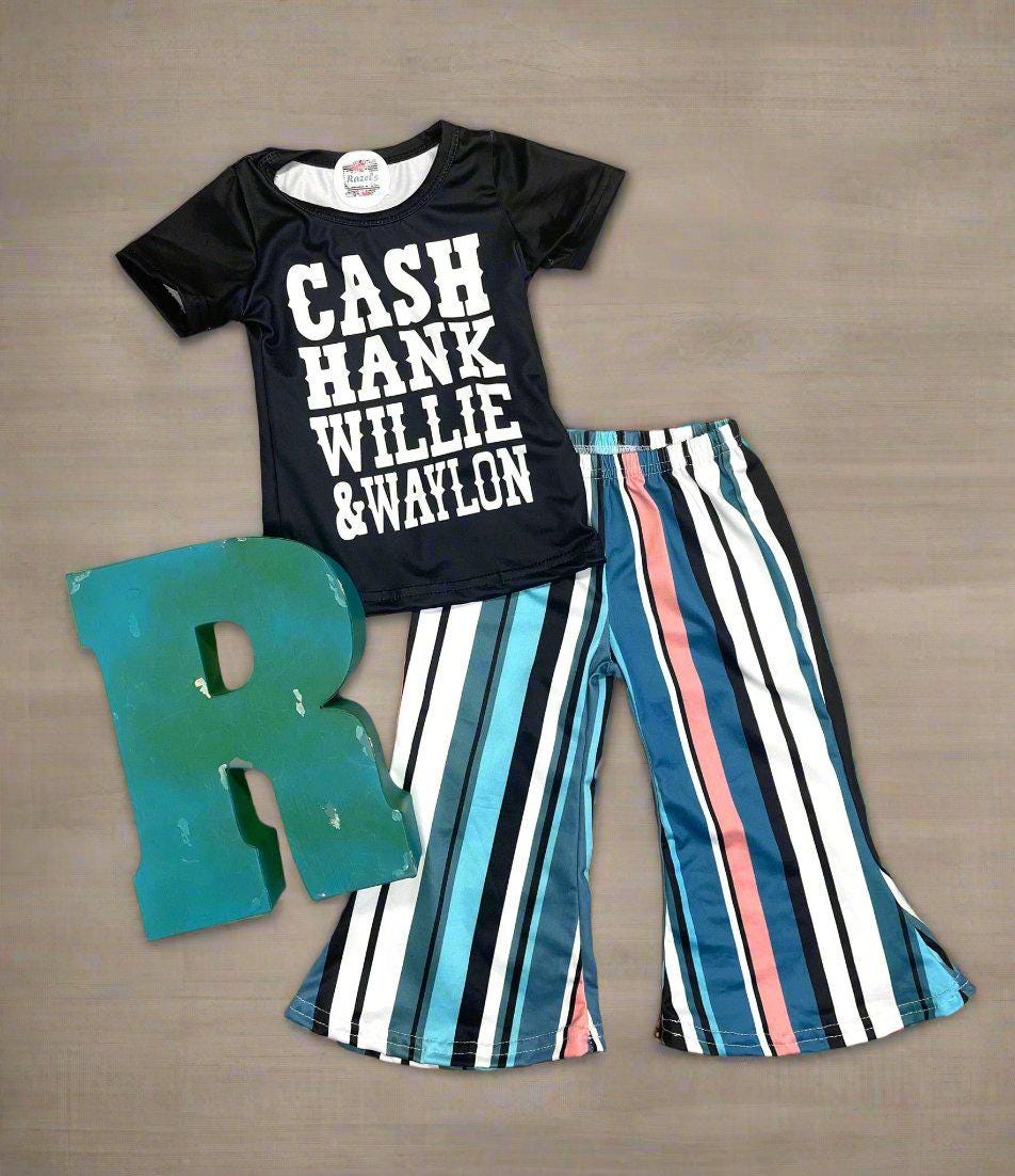 Girls Country Music Bell Bottom Outfits | Striped Bell Bottom Pants, Black Country Music Shirt - Razels