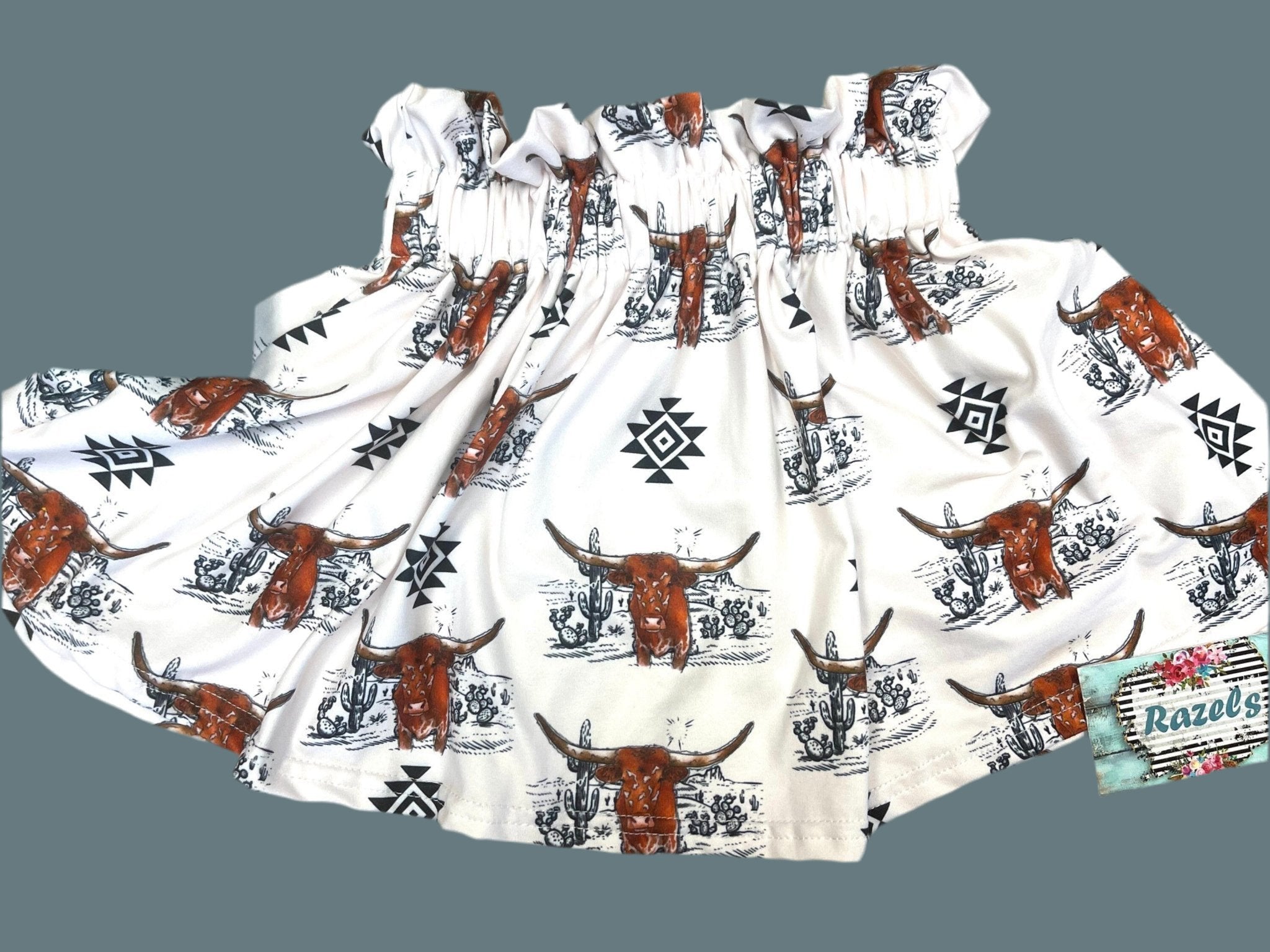 Girls Cowgirl Skirt | Western Longhorn Aztec Print Skirt - Razels