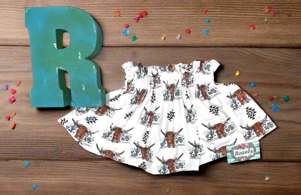 Girls Cowgirl Skirt | Western Longhorn Aztec Print Skirt - Razels