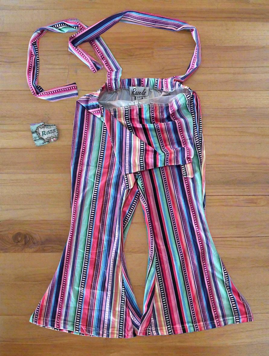 Girls Jumpsuit / Suspender Flared Trousers / Serape Stripe Toddler BOHO Suspender Overalls - Razels