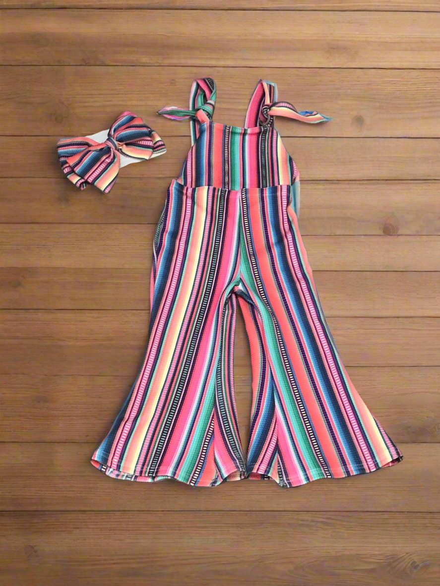 Girls Jumpsuit / Suspender Flared Trousers / Serape Stripe Toddler BOHO Suspender Overalls - Razels