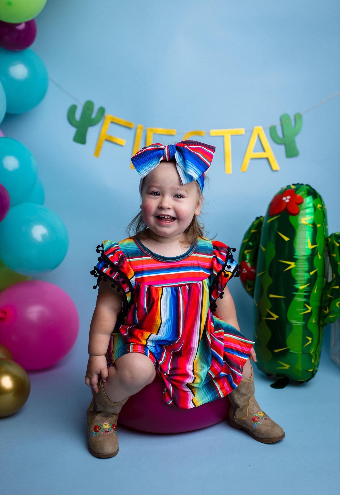 Girls' Serape Dress – Colorful Boho Dress with Pom Poms | Mexican Party Birthday, Pom Pom Dress,Cinco de Mayo Dress - Razels