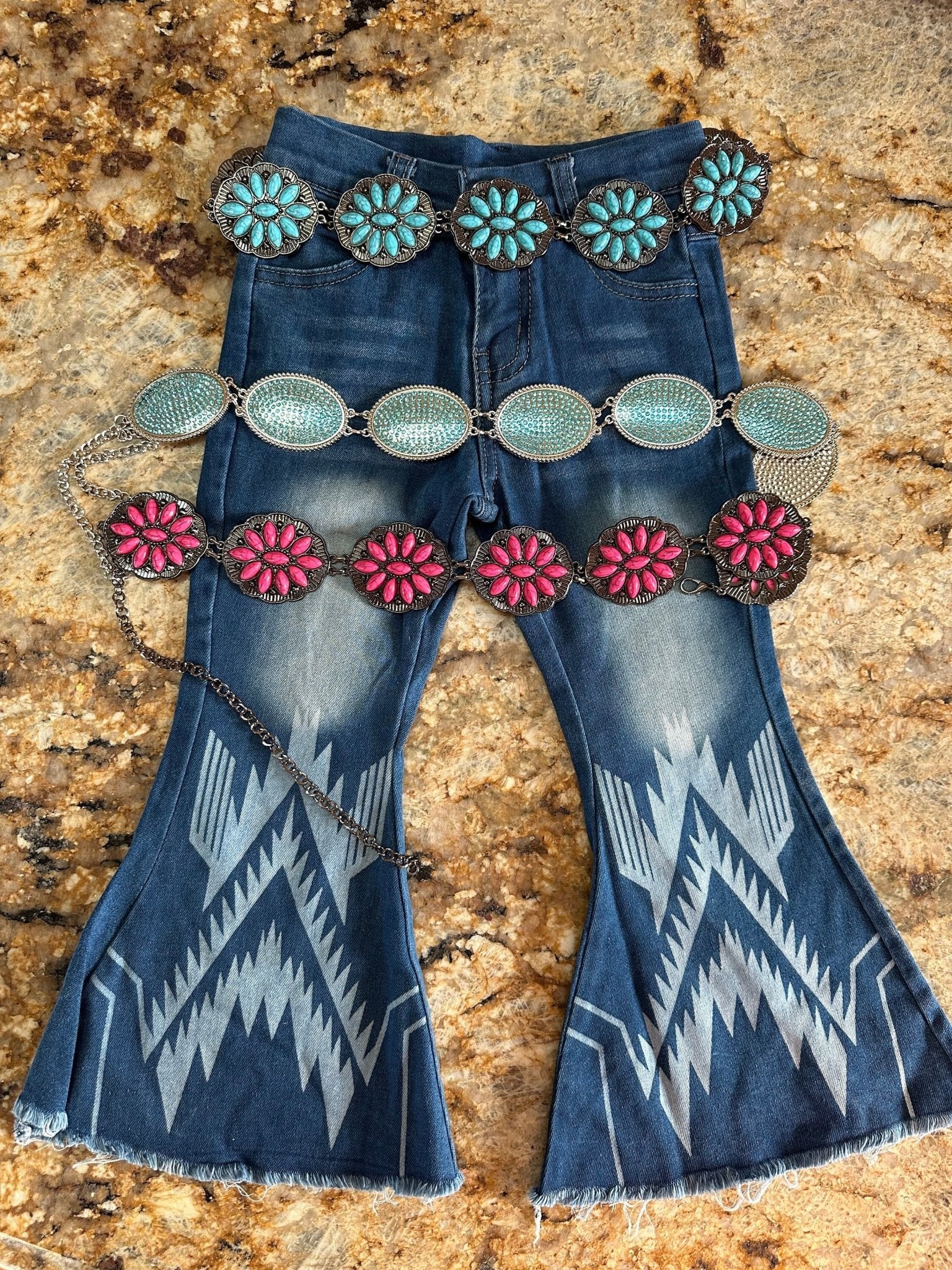 Girls Turquoise Pink Western Concho Adjustable Belt, Toddler Cowgirl Belt - Razels
