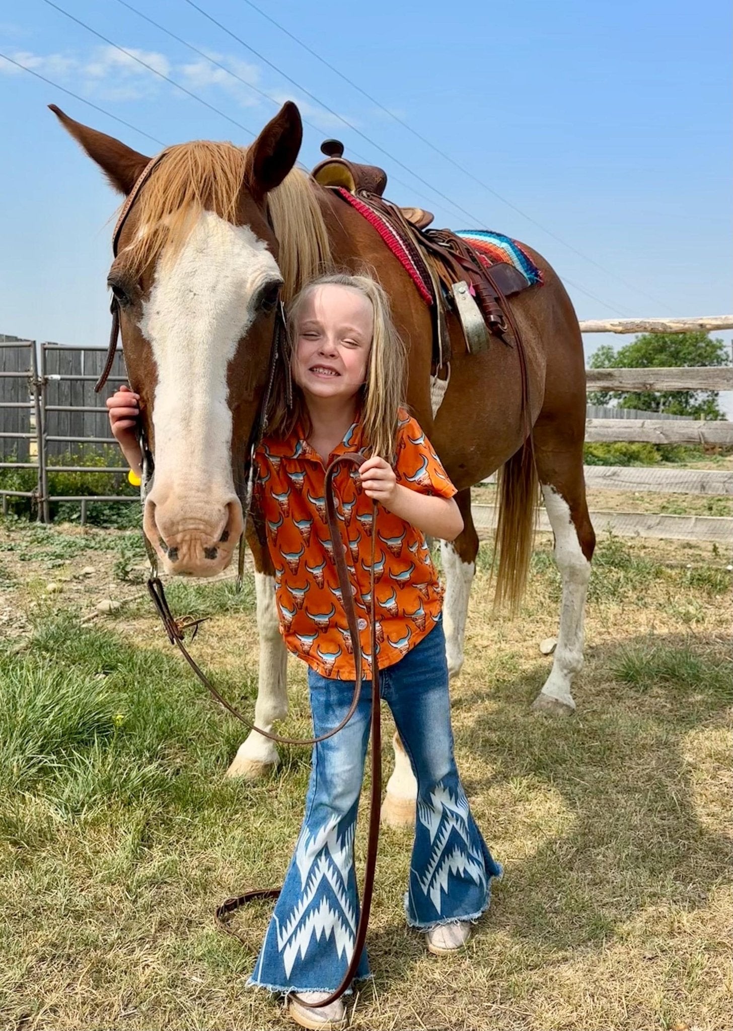 Girls Western Cowgirl Jeans Flare Jeans Kids Southwestern Rodeo Cowgirl Bell Bottoms - Razels