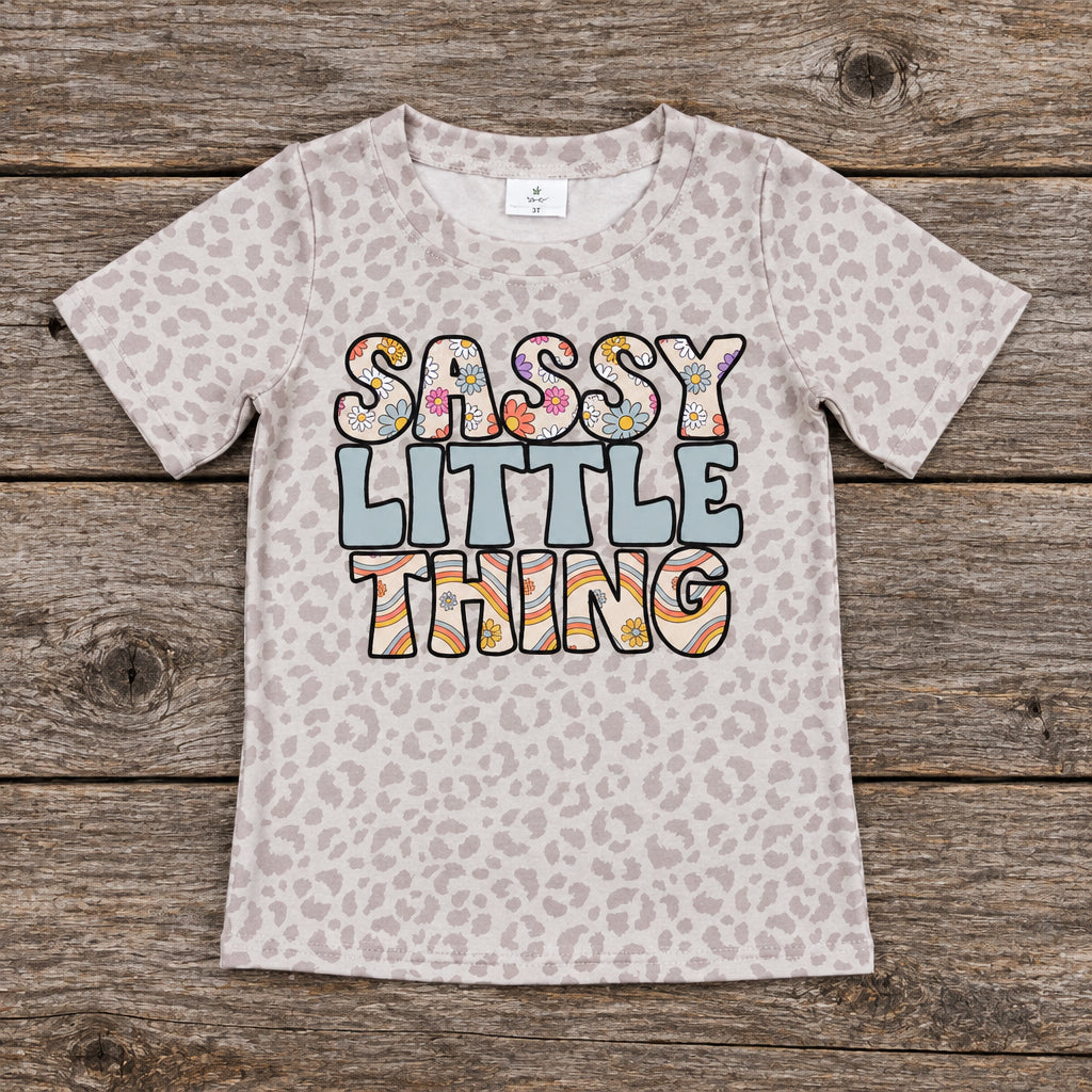 girls sassy little thing tshirt on barnwood