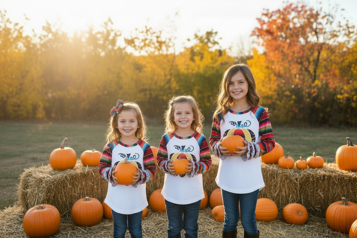 Girls Fall Pumpkin Shirt, Ruffle Sleeve Shirt -Razels
