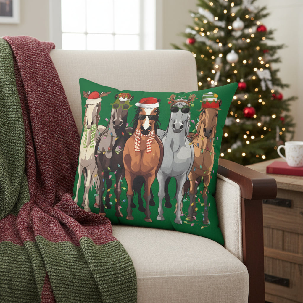 Festive Horse Faux Suede Pillow, Christmas Horse Decor, Western Christmas Home Décor -Razels