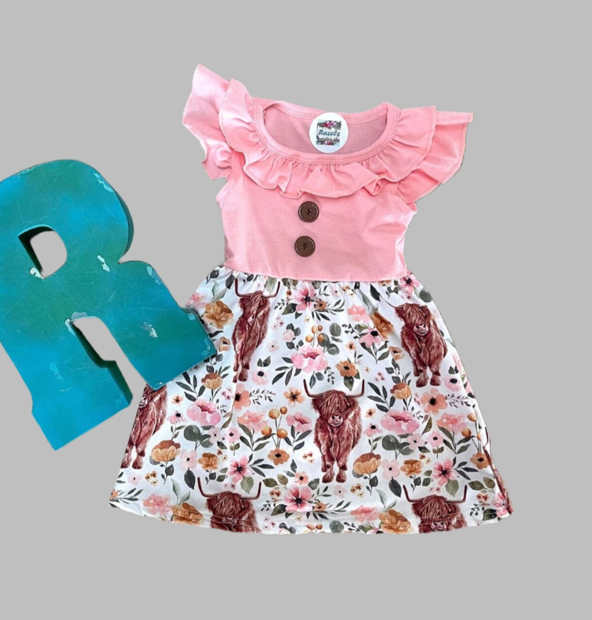 Highland Cow Dress | Girls Cow Dress, Scottish Highlander Cow - Razels