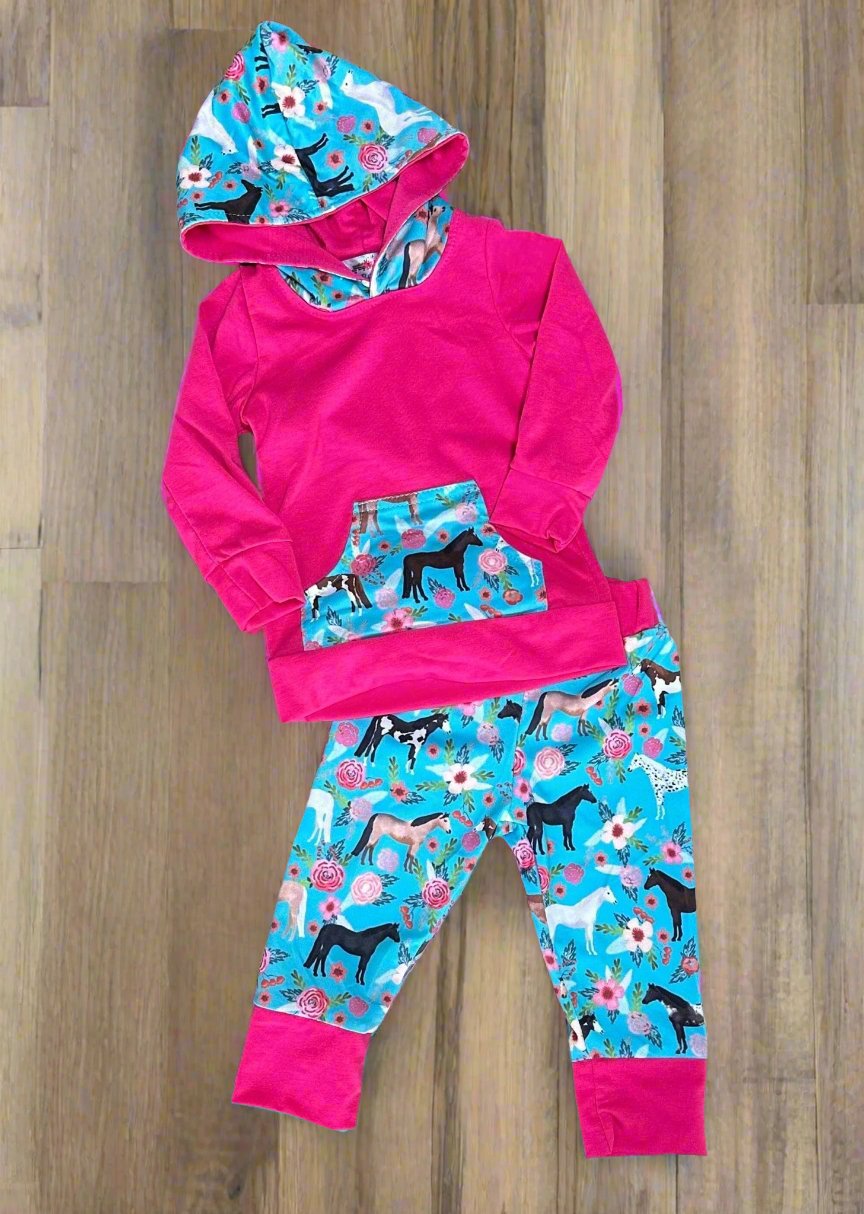 horse outfit baby girl Horse Girl Outfit Horse Girl Era Hoodie Sweatshirt Hot Pink Western Horse Jogger Pants - Razels