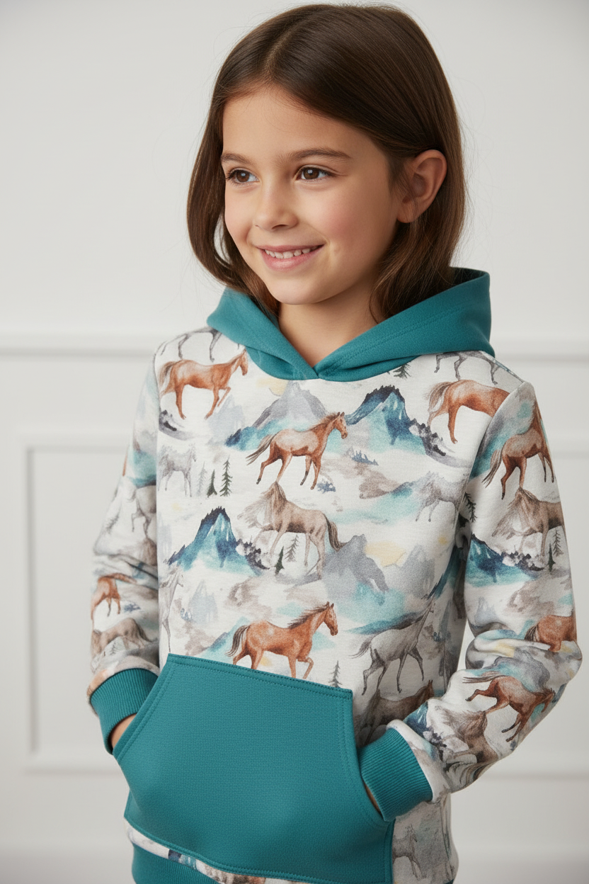 Girls Horse Hoodie, Western Horse Pullover