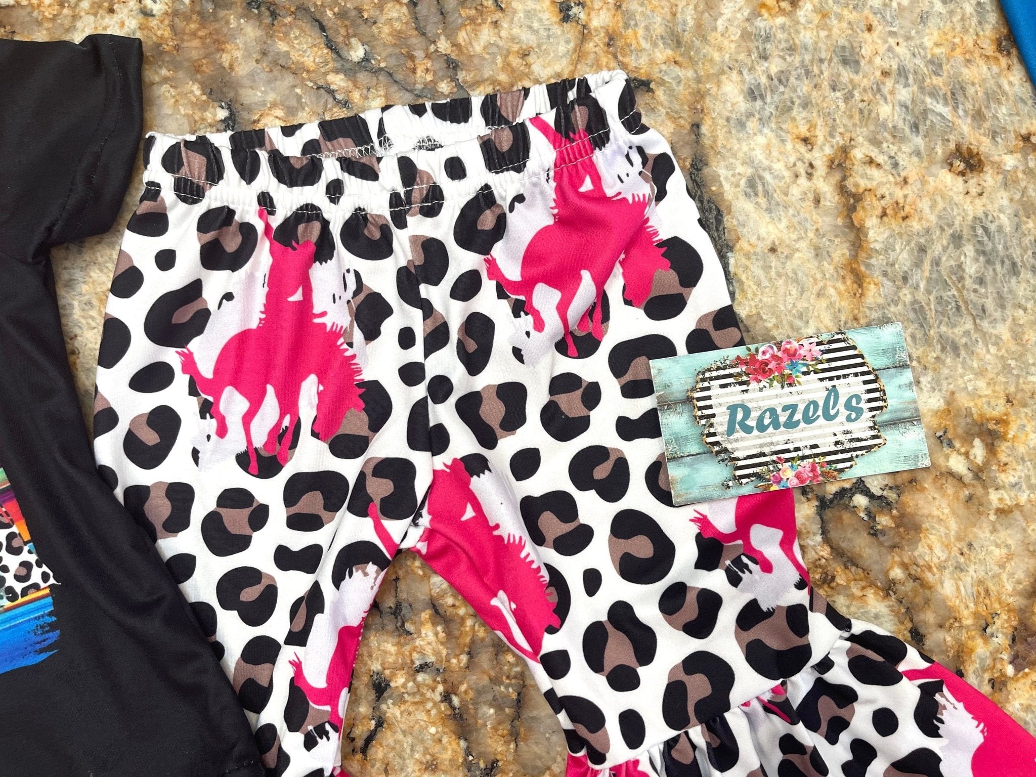 Hot pink Bronc Rider Bells, Serape Animal Print Cowgirl Bell Bottom Outfit - Razels
