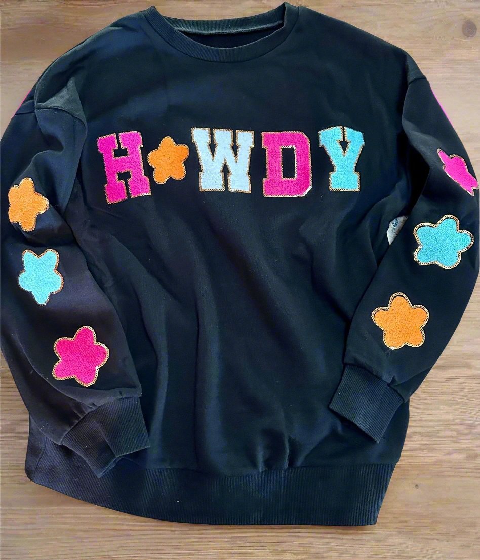 HOWDY Sweatshirt, Western COWGIRL Glitter Patch Pullover - Razels