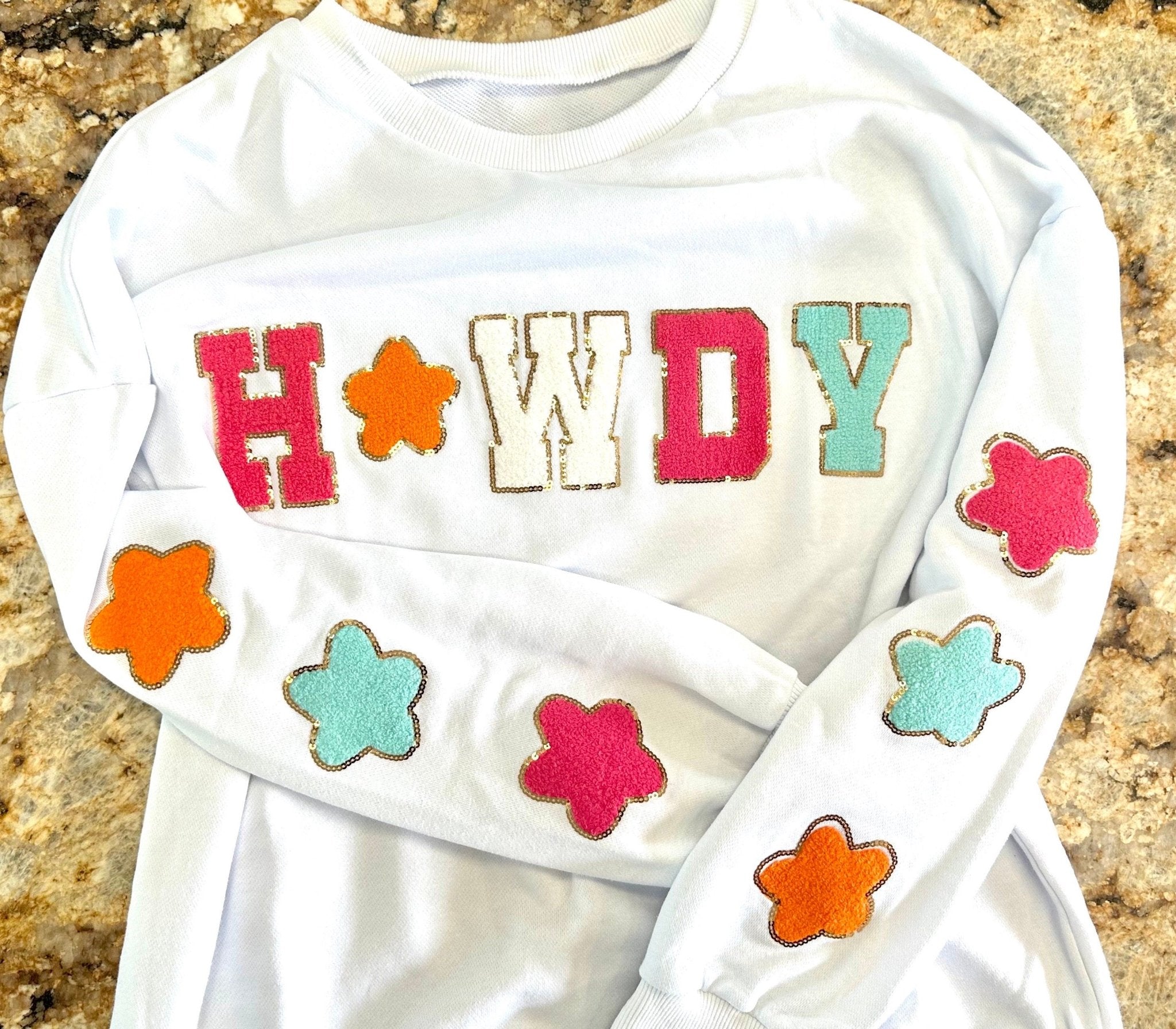 HOWDY Sweatshirt, Western COWGIRL Glitter Patch Pullover - Razels