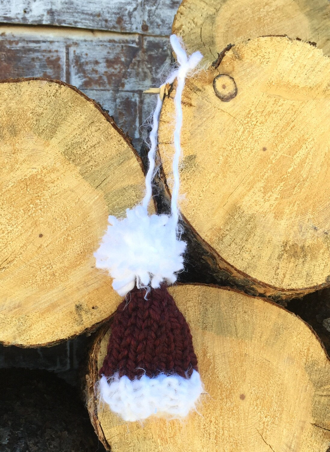 Rustic Christmas Decor, Mini SANTA HAT KEEPSAKE Ornament, Christmas Hat Bottle Topper, Mini Hand knit Ornaments