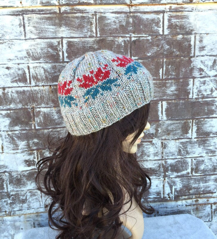 SNOWFLAKE Pompom HAT, Hand Knit Snowflake Pom Pom Hat Beanie