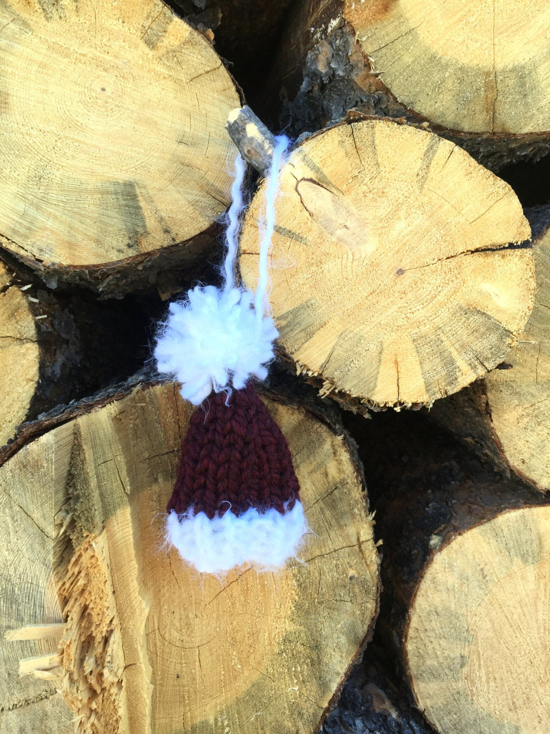 Rustic Christmas Decor, Mini SANTA HAT KEEPSAKE Ornament, Christmas Hat Bottle Topper, Mini Hand knit Ornaments