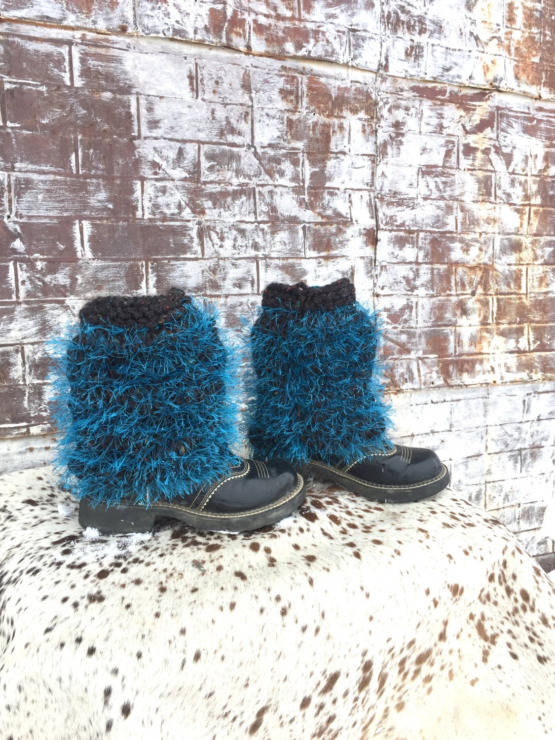 Turquoise BOOT COVERS Knit Furry Boot Covers BOHO Boot Covers