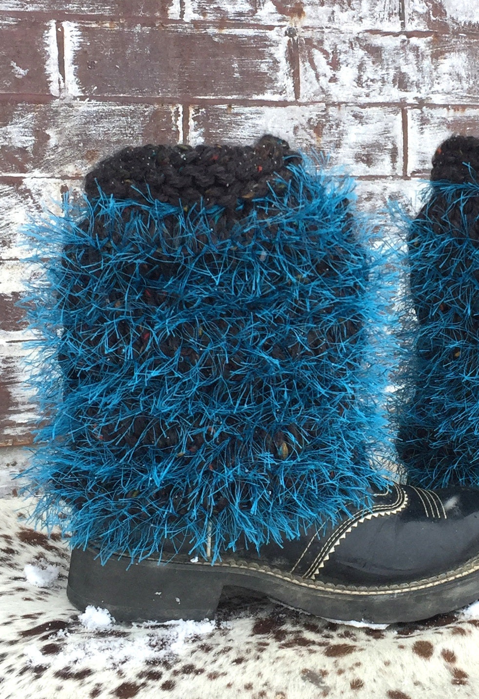 Turquoise BOOT COVERS Knit Furry Boot Covers BOHO Boot Covers